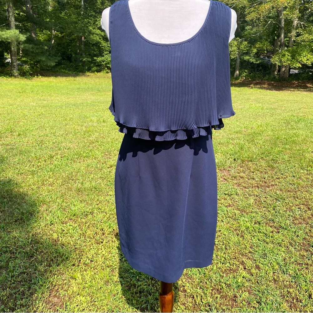 VIVIENNE TAM DRESS MINI NAVY BLUE SLEEVELESS SCOOP NECK MICRO PLEAT VINTAGE SZ 2